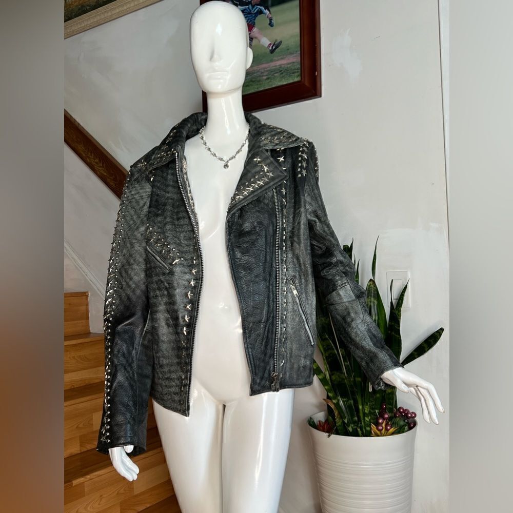 Free People x Understated Leather Star Studded Distressed Jacket - Picture 5 of 10